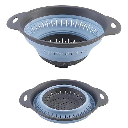 Image of Collapsible Colander, Blue-Gray Foldable Colander, ABS Silicone Colanders for Washing Draining Pasta Fruits Vegetables, Kitchen Dishwashing, Camping RVs,Space Saving