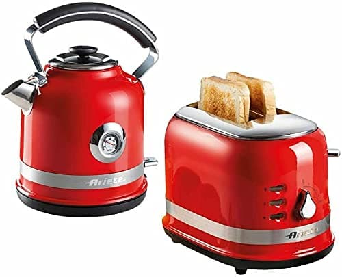 Image of Ariete ARPK30 Moderna Cordless Kettle and 2 Slice Toaster Set, Stainless Steel Body, Red