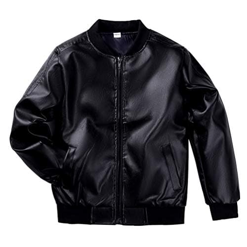 Image of LAUSONS Boy's Leather Jacket Childrens Bomber Motorcycle Biker Fake Leather Coat Black 11-12 years