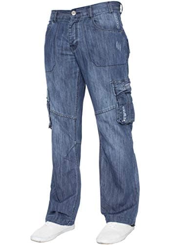 Image of Ze ENZO Mens Regular Fit Heavy Duty Work Cargo Combat Utility Pants Jeans (42S, Mid Stonewash)