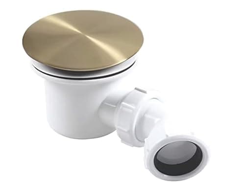 Image of Housler Brushed Brass Low Profile Shower Waste. Turbo Flow Shower Trap - 90mm Easy Clean Enclosure Tray