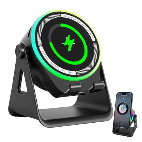Image of Induction Speaker with Phone Holder - Wireless Charging Stand with Bluetooth Speaker & Atmosphere Lights, Multi-functional Phone Stand Compatible with iPhone Android for Home Office (Black)