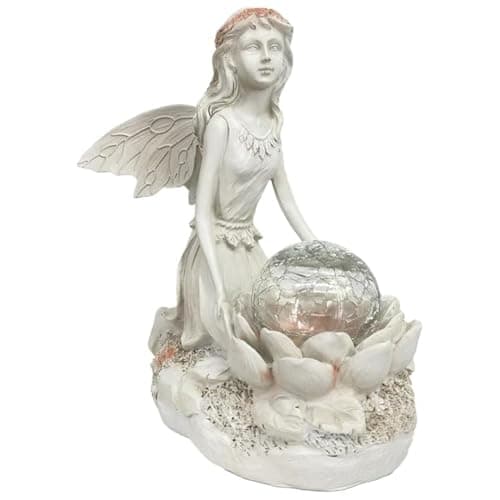 Image of Romeeton Flower Fairy Ornament, Garden Crystal Ball Girl Statue, Solar Light Decorations, Cracked Glass Ball Angel Statue, Outdoor Lawn Patio Decoration, Resin Crafts (Sitting-multi-color light)