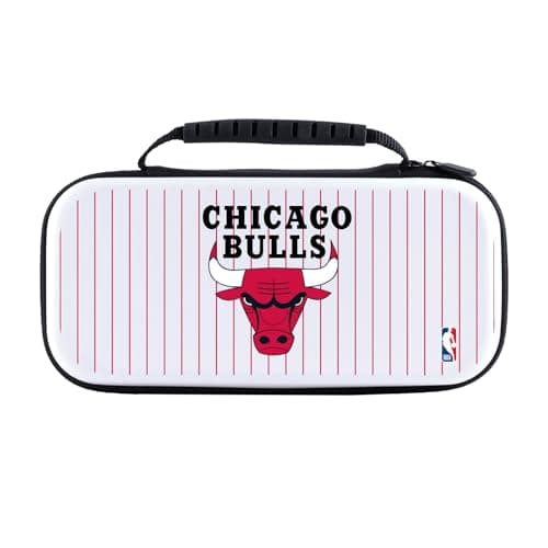 Image of Head Case Designs Officially Licensed NBA Black Pinstripe Text Chicago Bulls Logo White Hard Storage Travel Carry Case Compatible With Nintendo Switch 2
