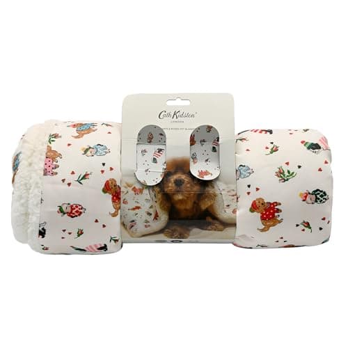 Image of Cath Kidston Washable Pet Blanket Large 120 x 100 cm, Reversible Soft Fleece Dog & Cat Blanket Throw for Sofa, Bed & Car, Furniture Protector, Hearts & Roses Print