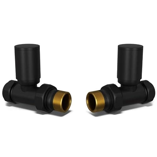 Image of UK Radiators Round Black Radiator Valve Pair - Black Matt Finish - Classy and Modern Design 1/2" x 10mm Straight Radiator Valve Pair - Pair of Valves