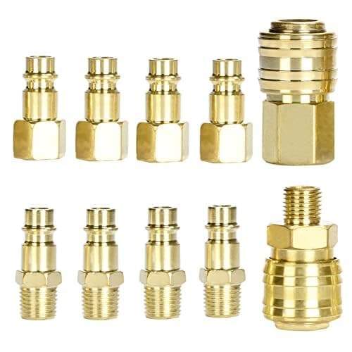 Image of Noosverl 10 pcs Air Line Couplings Connectors Euro Airline Hose Compressor Fitting 1/4 "BSP Compressed Air line Connector and Plug Kit Couplings Connector Male Female
