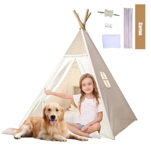 Image of Takezuaa Teepee Tent for Kids,Tipi Tent Kids with Breathable Window,Foldable & Portable Children Play House Indoor Outdoor,Wigwam Tipi Playhouse Toy Gift for Girls Boys(Small Pom)