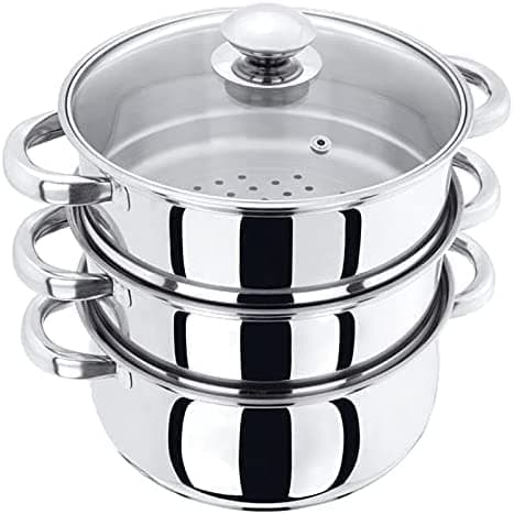 Image of 3pcs Stainless Steel Streamer Cooker Pot with Glass Vented Lid, Induction Ready (20 cm -3 Tier Streamer)