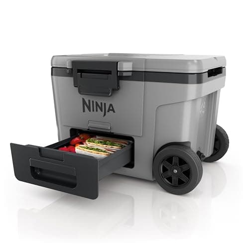 Image of Ninja FrostVault Heavy-Duty Insulated Cool Box, Wheeled Premium Cooler with Dry Zone Integrated Fridge-Temp Dry Storage Drawer, Keeps Ice for Days, Fits up to 68 Cans, Slate Grey, FB245EUGY