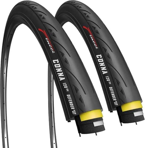 Image of Fincci Slick 700 x 25c Road Tyres - Pair Foldable with Kevlar Bead 700c Tyres 25-622 with 1mm Nylon Puncture Proof 120 TPI - 28 inch Bike Tyres for Carrera, Racing, Gravel bikes