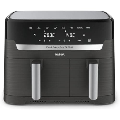 Image of Tefal Easy Fry Dual Zone Digital air fryer, 2 Drawers, 8.3L, 8in1, Uses No Oil, Air Fry, Extra Crisp, Roast, Bake, Reheat, Dehydrate, 6 Portions, Non-Stick, Dishwasher Safe Baskets, Coal Grey EY905B40