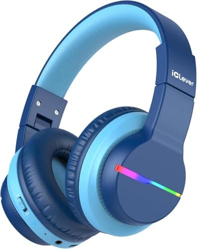 Image of iClever Bluetooth Kids Headphones, BTH12 Colorful LED Lights Kids Wireless Headphones Over Ear with 74/85/94dB Volume Limited, 55H Playtime, Bluetooth 5.2, Built-in Mic for School/Tablet/PC