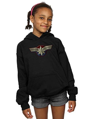 Image of Marvel Girls Captain Marvel Chest Emblem Hoodie Black 7-8 Years