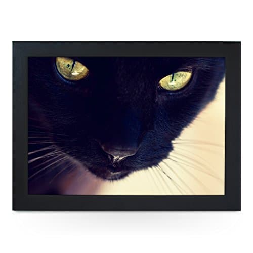 Image of Portable Lap Desk Tray (Black Cat) Handmade Wooden Frame, Beanbag Cushioned Bottom | Computers, Laptops, Meals, Food | L0017 Black