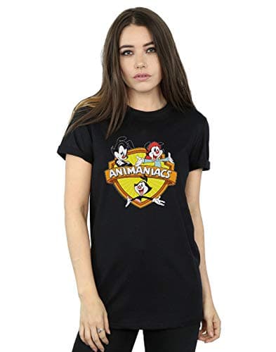Image of Absolute Cult Animaniacs Women's Logo Crest Boyfriend Fit T-Shirt Black Large