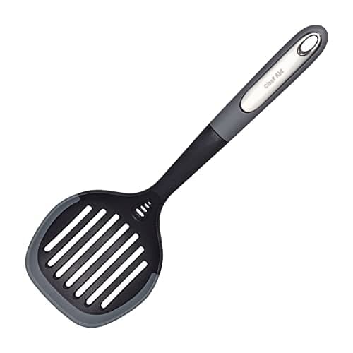 Image of Chef Aid Nylon Skimmer and Server, Versatile Serving Tool with Nylon Head and Silicone Edge, Comfort Grip Handle and Hanging Hook, BPA Free and Dishwasher Safe