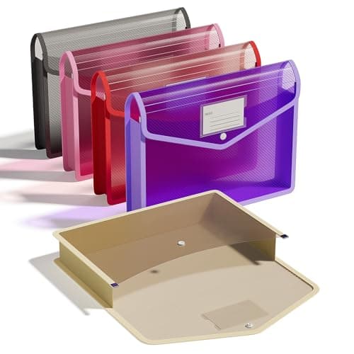 Image of ThinkTex Plastic Expanding File Folder, Transparent envelopes with Snap Closure, No Dividers, Large Capacity,Document Organizer for Receipts, Bills&Taxes, Letter/A4 Size for School/Office/Home-5 Pack