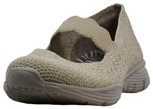 Image of Skechers Women's Seager Power Hitter Engineered Knit Mary Jane Flats, Taupe, 7