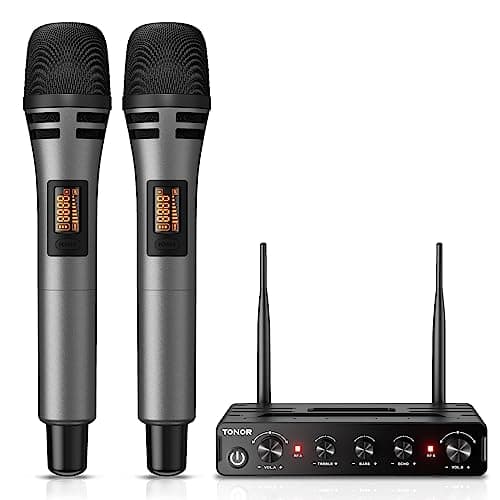 Image of TONOR TW350 Wireless Microphones for Singing,UHF Handheld Dynamic Karaoke Mics& Receiver for Devices with XLR, 6.35mm & 3.5mm Audio Interfaz, 60 m for Karaoke, Wedding, DJ, Party, Church, TW350 Grey
