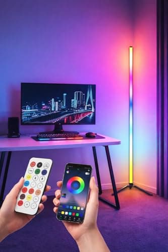 Image of LED Corner Floor Lamp Long LED Colour RGB– Colour Changing LED Standing Lamp with Remote & App Control, Music Sync, Dimmable Smart Mood Lighting for Living Room, Bedroom, Gaming Setup