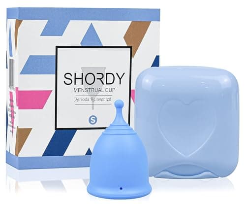Image of Shordy Menstrual Cup with Mini Box, Period Cup Made with Medical Grade Silicone, Better Alternative to Sanitary Pads and Tampons, Hygienic and Safe (Blue S (Pack of 1))