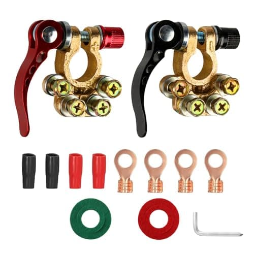 Image of 2 PiecesBattery Terminal Connector, 4-Way 12V/24V Car Battery Terminals Clamp, Quick Release Positive and Negative Car Battery Terminal Connector Clamp for Trucks, Buses, RVs