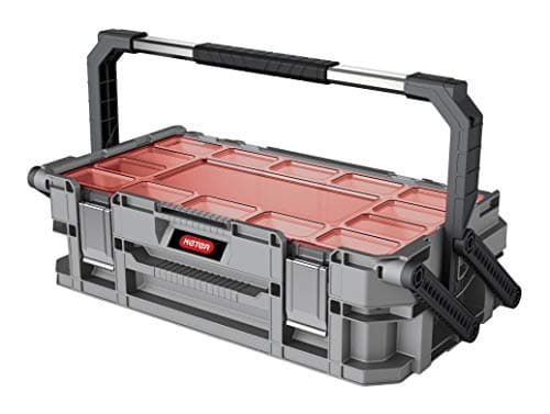 Image of KETER - Cantilever Connect - Toolbox - Large 2 tier Tool Box to Store Your Tools - 2 leg support - 11 Removable Compartments - Metal Latches, Plastic Case - Grey