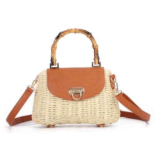 Image of EVEOUT Straw Woven Crossbody Bag Women with Handle Boho Chic Faux Wicker Rattan Basket Handbag with Shoulder Strap for Summer Beach Holiday