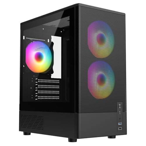 Image of CiT F3 Black Gaming PC Case – Micro-ATX Computer Case with Mesh Front & Tempered Glass Side Panels - 3 x 120mm ARGB Fans Included - AIO Support - USB 3.0, USB 2.0 - HD Audio/Mic
