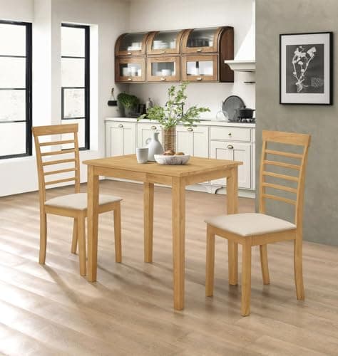 Image of Hallowood Furniture Ledbury Small Dining Table and Chairs Set 2, Wooden Kitchen Table and Chairs in Cream Fabric and Ladder Back, Ideal for Small Kitchens or Dining Rooms in Light Oak