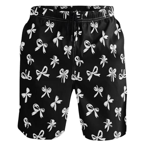 Image of Wamika Men's Beach Shorts Swim Trunks Quick Dry Men Casual Board Shorts with Pockets M-XXL, Black Bow, L