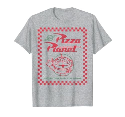 Image of Disney Pixar Toy Story Alien Pizza Planet Box Art T-Shirt, Men, Heather Grey, XX-Large