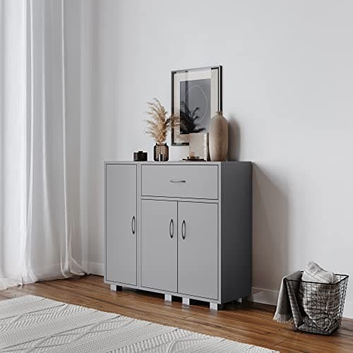 Image of URBNLIVING Wooden Free Standing Cabinet With Side Corner Cabinets (Grey, Freestanding Cabinet + 1 Side Corner Cabinet)