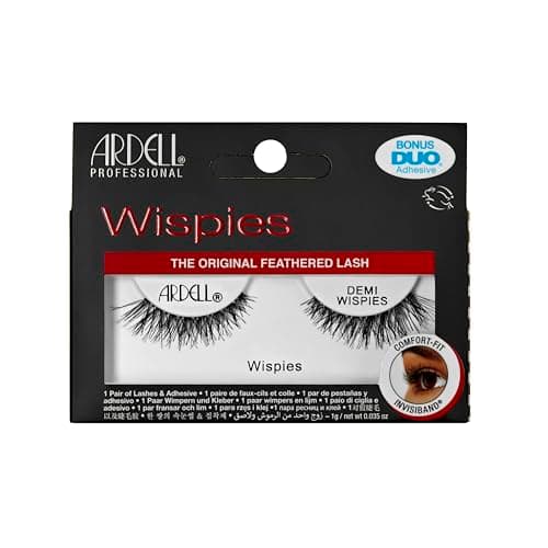 Image of Ardell Demi Wispies False Eyelashes, Duo Lash Glue Included, Medium Length Lashes with Clear Band, Vegan Friendly, 1 Pair (Pack of 1)