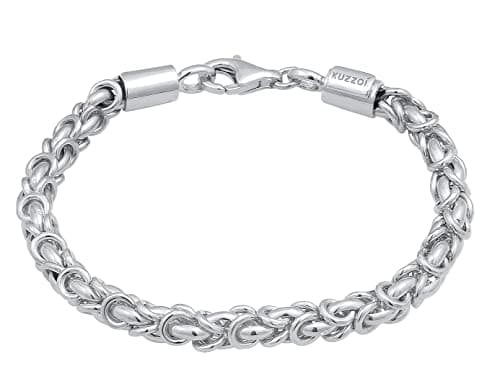 Image of Kuzzoi Buddha Silver Bracelet for Men, Handmade Byzantine Chain Bracelet (5 mm) Made of 925 Sterling Silver, Solid Byzantine Bracelet for Men, 21.5 g, 0202192422, 19 centimeters, Sterling Silver