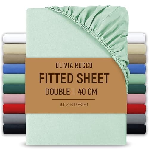 Image of Olivia Rocco Fitted Sheet Extra Deep Pocket 16 Inch (40 cm) Soft Brushed Microfibre Fabric Shrink & Fade Resistant Easy Care Bottom Sheet, Double, Sage Green