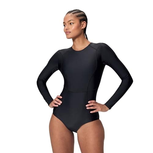 Image of Speedo Women's Ocean Flex Long Sleeve Zipped One Piece Swimsuit, Black, S