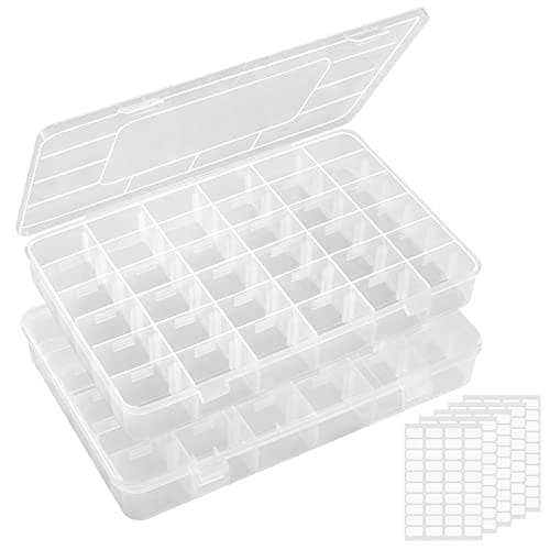 Image of Lifewit 36 Grids Organiser Storage Box, Fishing Tackle Box, Clear Stackable Plastic Container with Adjustable Dividers for Beads, Art DIY, Crafts, Jewelry, with 5 Sheet Label Stickers, 2 Pack