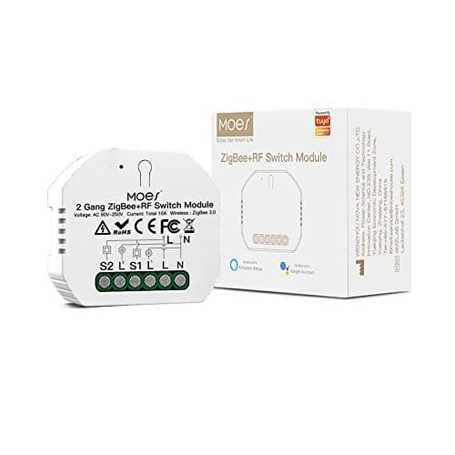 Image of MOES Mini DIY Tuya ZigBee Smart Light Switch Module, Tuya Zigbee Hub Required, Smart Life/Tuya App, Wireless Remote Control, Alexa Google Home Voice Control, Needs Neutral Line 1/2 Way, 2 Gang