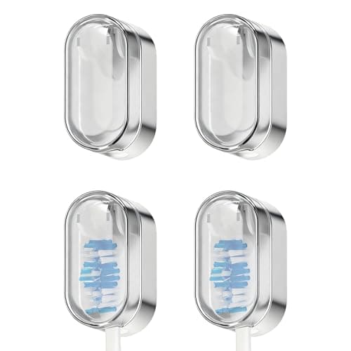 Image of AFIODA Toothbrush Holder 4-Pack, Light Grey Covered Toothbrush Holders Wall Mounted, Self Adhesive Tooth Brush Holder with Dustproof Lid, Toothbrush Heads Organizer for Bathroom, Kids & Adults