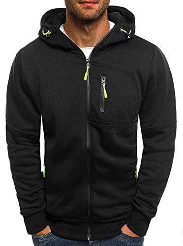 Image of VANVENE Mens Pullover Hoodies Jumper Jacket Full Zip UP Hoodie Sports Top Fitness Sweatshirts Cardigan Fleece Hooded Tops Shirts Sweater Black, 2XL