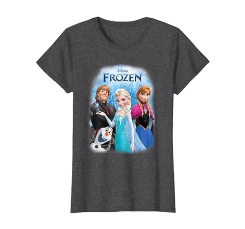 Image of Frozen Poster With Elsa, Anna, Kristoff And Olaf T-Shirt, Women, Dark Heather Grey, XX-Large