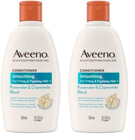 Image of Aveeno Smoothing Rosewater and Chamomile Scalp Soothing Conditioner for Frizzy Hair 300ml (Pack of 2)