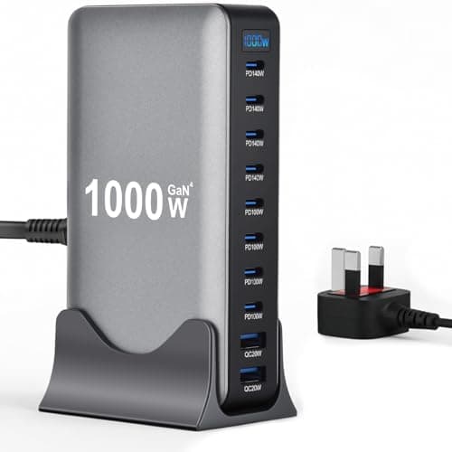 Image of 1000W Fast Charging Station - 10 Port Charger Block, 8×USB-C Ports (140W/100W) & 2×USB-A Ports (20W QC), for Laptops, iPhone 15/16