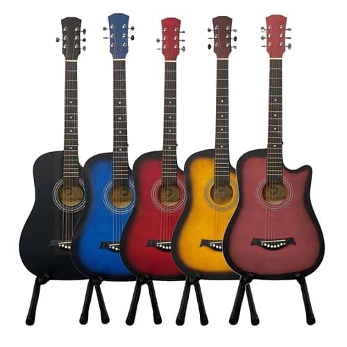 Image of 38 Inch Full Size Acoustic Guitar Classical Cutaway Design Hardwood Finish & Steel Strings with Bag (Black)