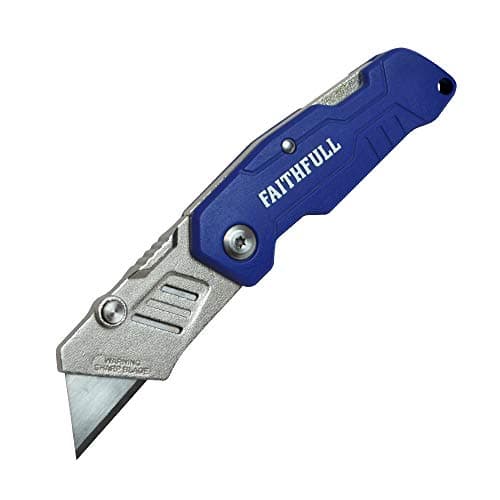 Image of Faithfull Lock Back Utility Knife – Folding Pocket Knife with Quick Blade Change, Lightweight Nylon Body, Belt Clip & Lanyard Hole – Compatible with Standard Trimming Knife Blades