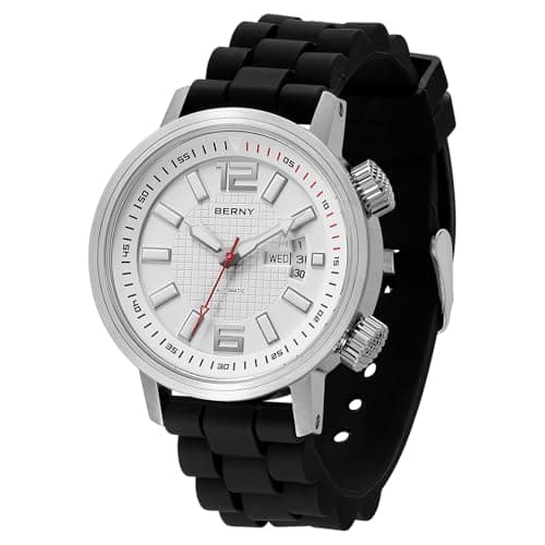 Image of BERNY Automatic Mechanical Dive Watch for Men Self Winding Sport Silicon Strap Wristwatches Waterproof 20ATM Sapphire Glass Scratch Resistant Super Luminous