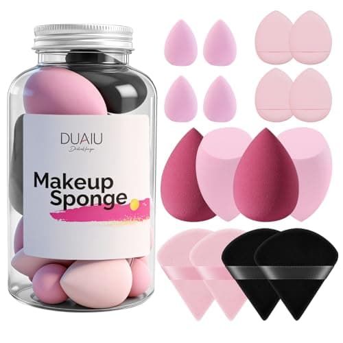 Image of DUAIU 16 PCS Makeup Sponges Set, Beauty Blenders & Powder Puffs for Foundation, Cream, Powder, Face Makeup Sponge Kit with Blender, Triangle Puff and Mini Make up Sponges for Wet Dry Use (Pink)