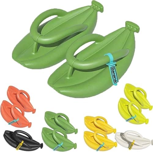 Image of LaoSShu Cute Banana Slippers - Flip Flops Banana Slides,Summer Anti-Slip Cute Cartoon Thickness Beach Sandals(Dark Green,36-37)